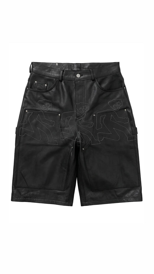 'Running Man' Waxed Leather Shorts